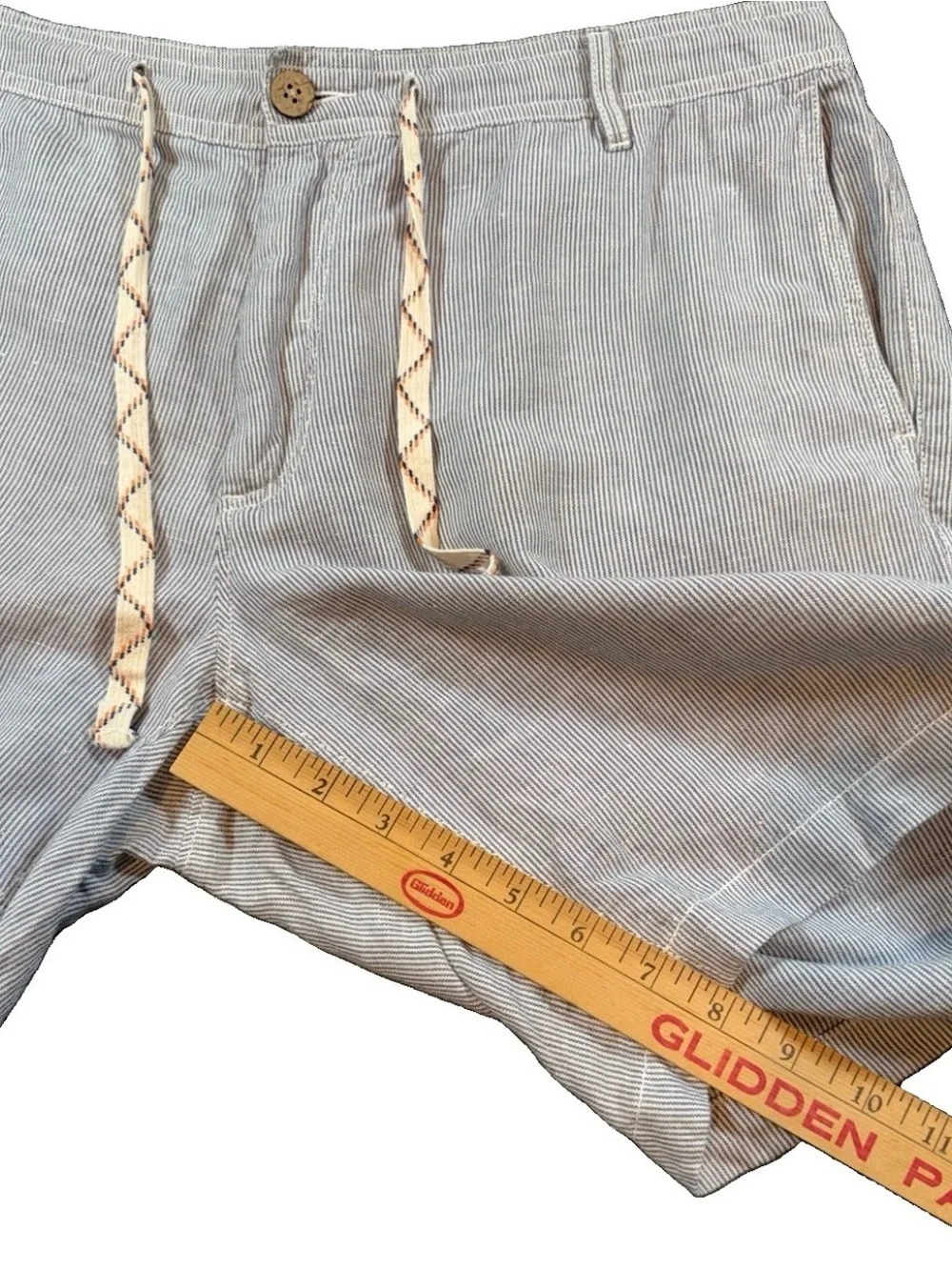 Faherty Brand Shorts Men’s Size 35 Blue White Stripe Linen Cotton Drawstring 9